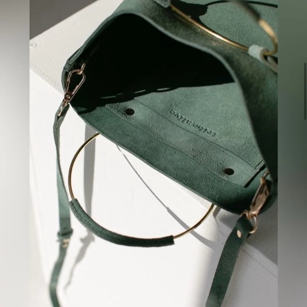 Tribe Alive Suede Olive Green Crossbody Bag with Gold Handles - Picture 3 of 8